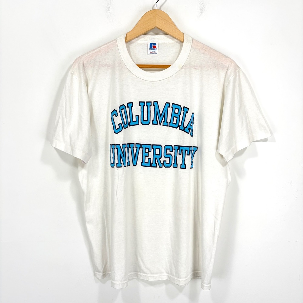 Vintage Russell Athletic Columbia University T Shirt Men Large White 90s USA